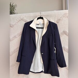 Veronica Beard Blue and Cream Blazer Classic Pinstripe